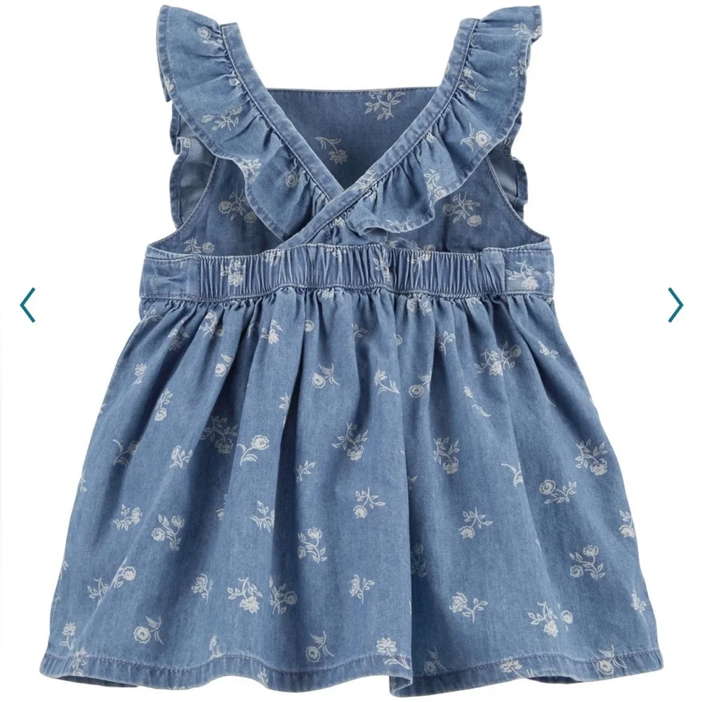 NWT  Sale‼️‼️Baby Girl OshKosh B'gosh® Floral Chambray Dress 6 MONTHS, Denim